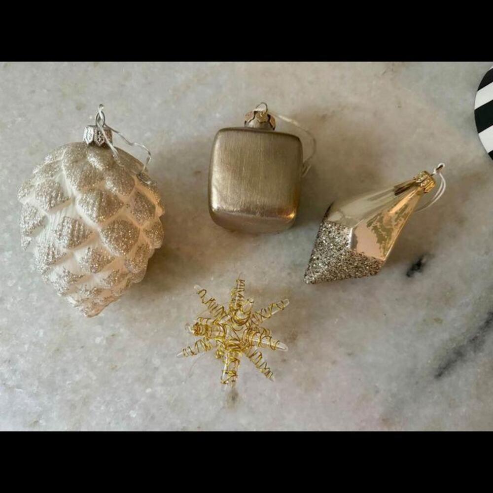 Crate and barrel set of 4 metallic glass ornaments